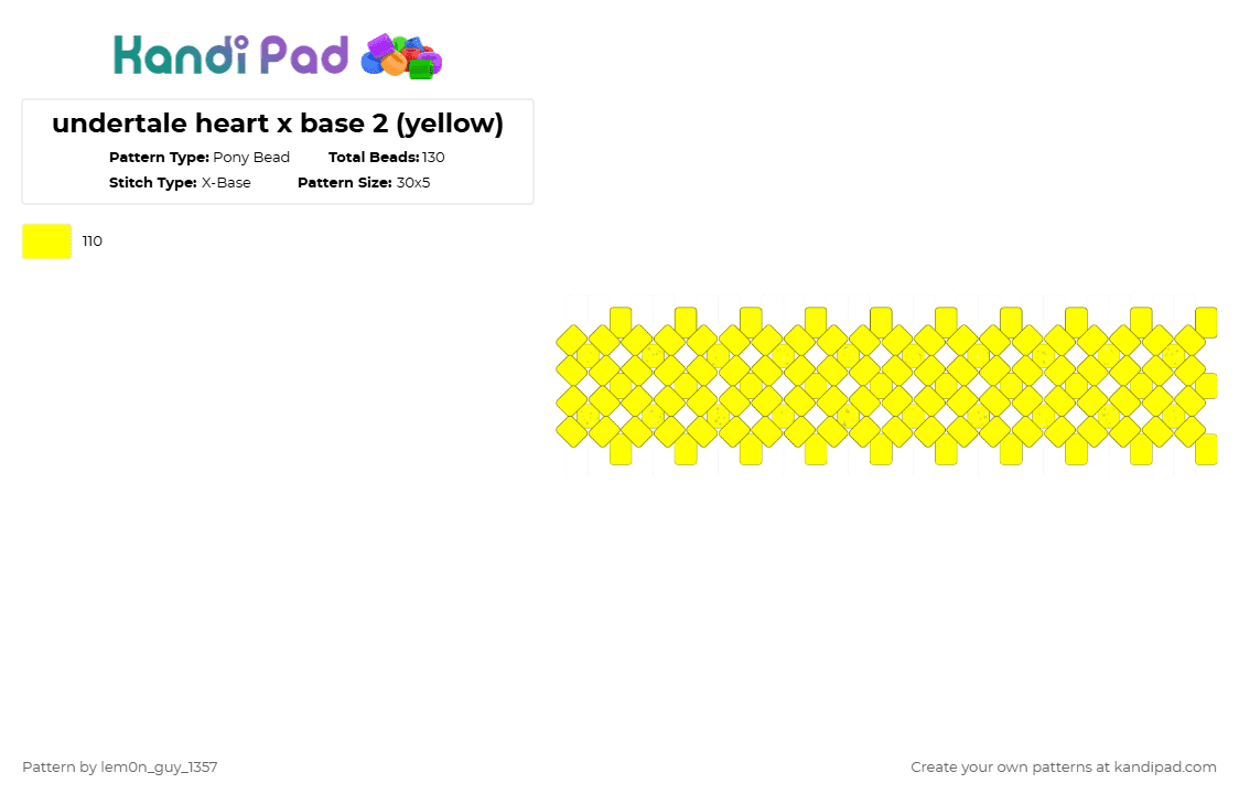 undertale heart x base 2 (yellow) - Pony Bead Pattern by lem0n_guy_1357 on Kandi Pad - yellow,undertale