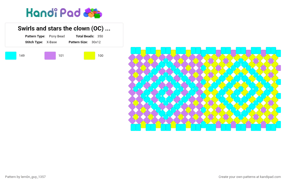 Swirls and stars the clown (OC) x base - Pony Bead Pattern by lem0n_guy_1357 on Kandi Pad - characters, clown, cosplay, cotdswirls, light blue, original character, silly, x base