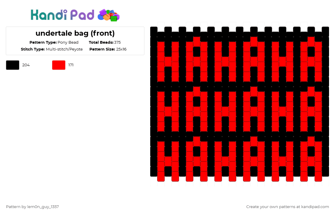 undertale bag (front) - Pony Bead Pattern by lem0n_guy_1357 on Kandi Pad - black,red,undertale,bag