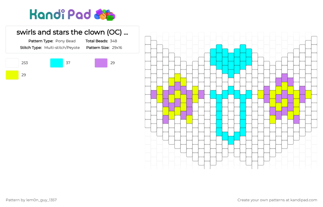 swirls and stars the clown (OC) mask - Pony Bead Pattern by lem0n_guy_1357 on Kandi Pad - characters, clothes, clown, clowns, cosplay, light blue, original characters, silly, white
