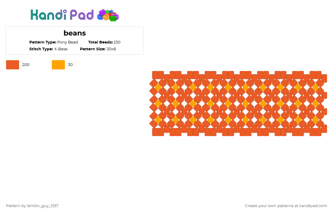 beans - Pony Bead Pattern by lem0n_guy_1357 on Kandi Pad - baked beans, beans, orange, x base