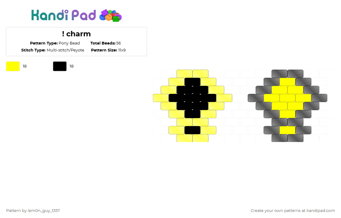 ! charm - Pony Bead Pattern by lem0n_guy_1357 on Kandi Pad - black,yellow,aquasine,music