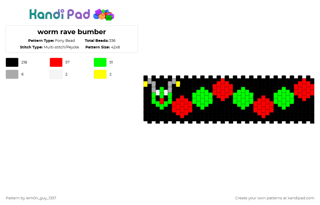 worm rave bumber - Pony Bead Pattern by lem0n_guy_1357 on Kandi Pad - black,green,red,music,worm,me,metaroom