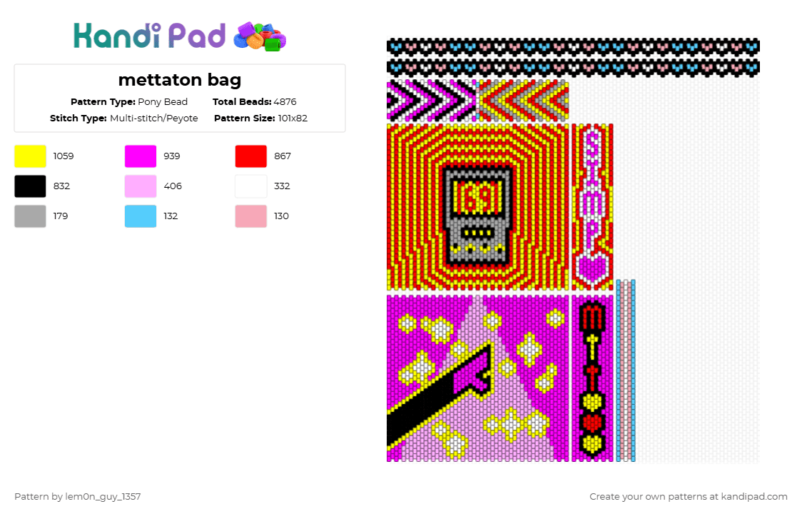 mettaton bag - Pony Bead Pattern by lem0n_guy_1357 on Kandi Pad - pink,yellow,red,mtt,undertale,bag,trans,pride,mettaton
