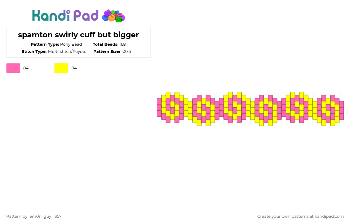 spamton swirly cuff but bigger - Pony Bead Pattern by lem0n_guy_1357 on Kandi Pad - pink,yellow,deltarune,spamton,cuff