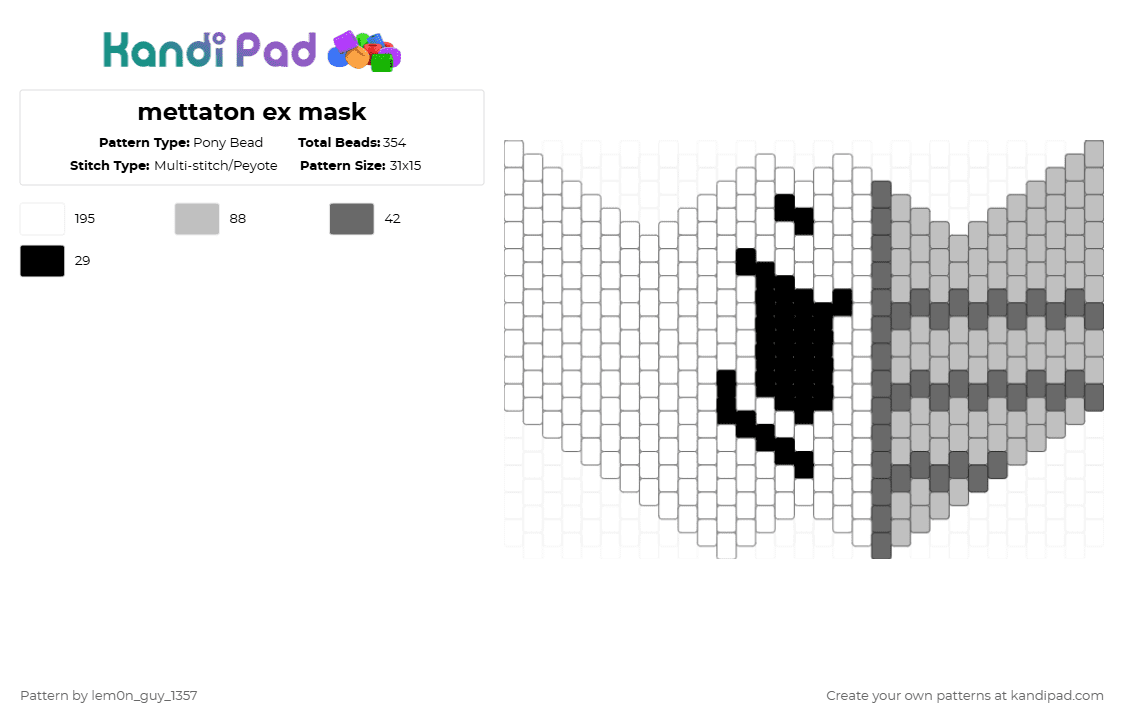 mettaton ex mask - Pony Bead Pattern by lem0n_guy_1357 on Kandi Pad - white,gray,beige,mtt,game,cosplay,undertale,gaming,characters,video game