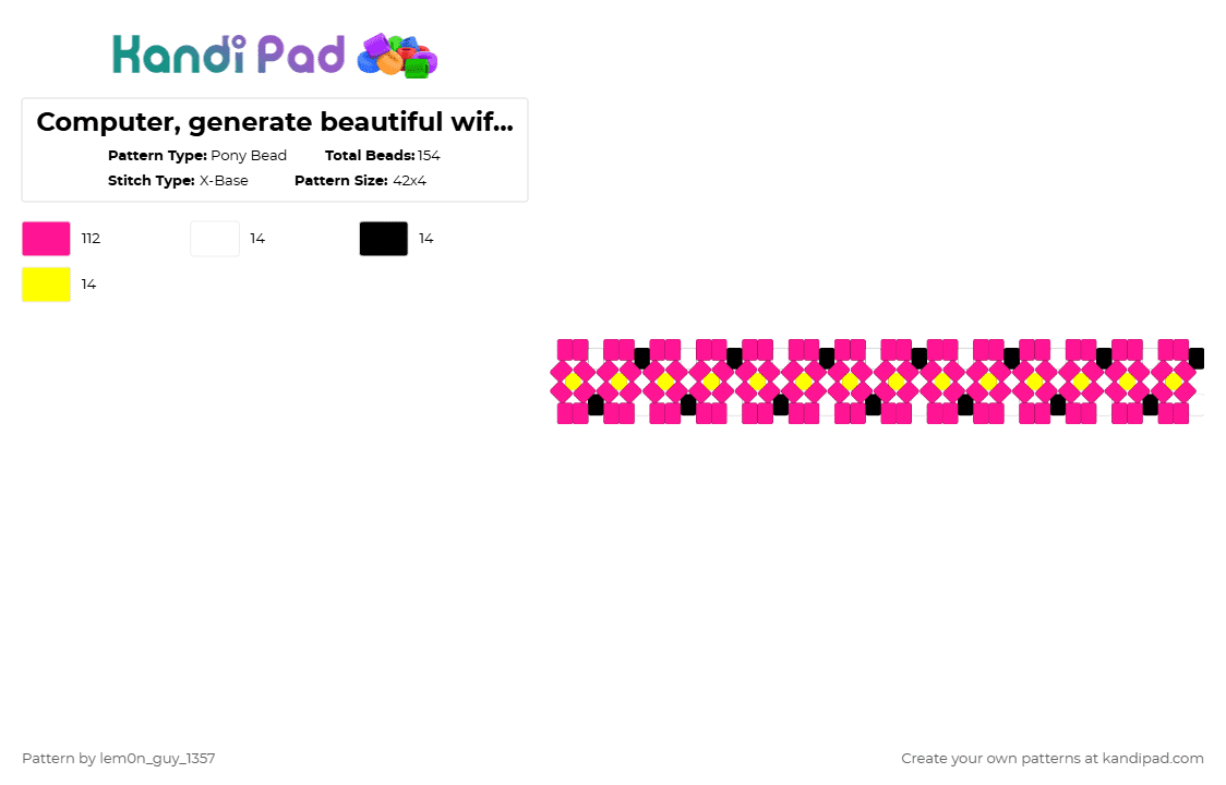 Computer, generate beautiful wife. x base 2 - Pony Bead Pattern by lem0n_guy_1357 on Kandi Pad - pink,x base,music,aquasine,spellcasting,webcore