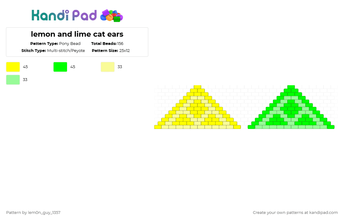 lemon and lime cat ears - Pony Bead Pattern by lem0n_guy_1357 on Kandi Pad - yellow,cat,lemon,lime,lemon and lime,fruit