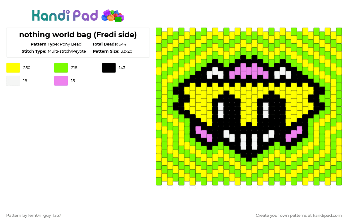 nothing world bag (Fredi side) - Pony Bead Pattern by lem0n_guy_1357 on Kandi Pad - yellow,green,music,metaroom