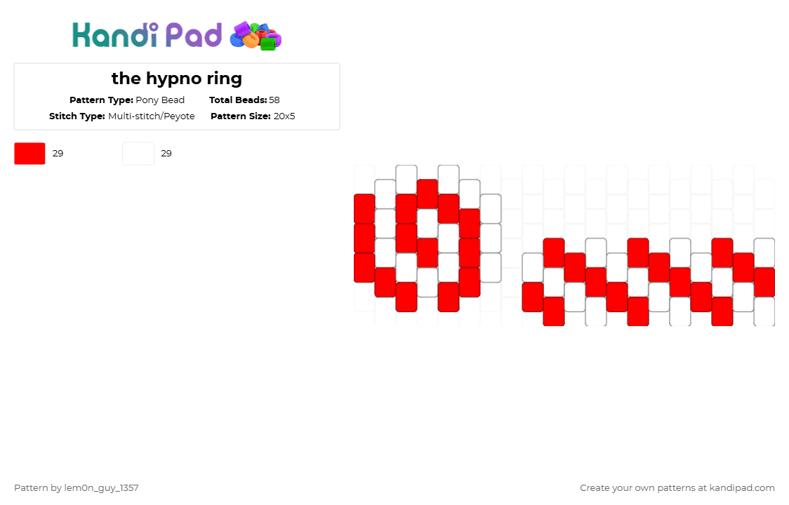 the hypno ring - Pony Bead Pattern by lem0n_guy_1357 on Kandi Pad - red,white,meme,the hypno ring,book,movie