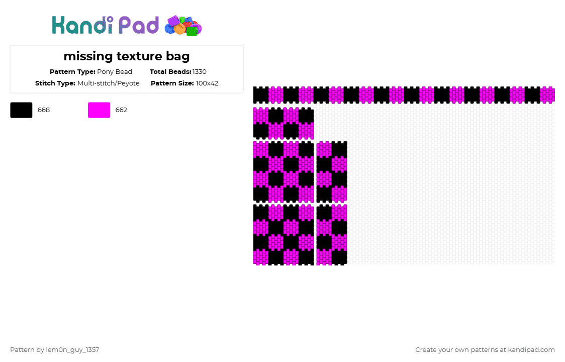missing texture bag - Pony Bead Pattern by lem0n_guy_1357 on Kandi Pad - pink,black,bag,missing texture