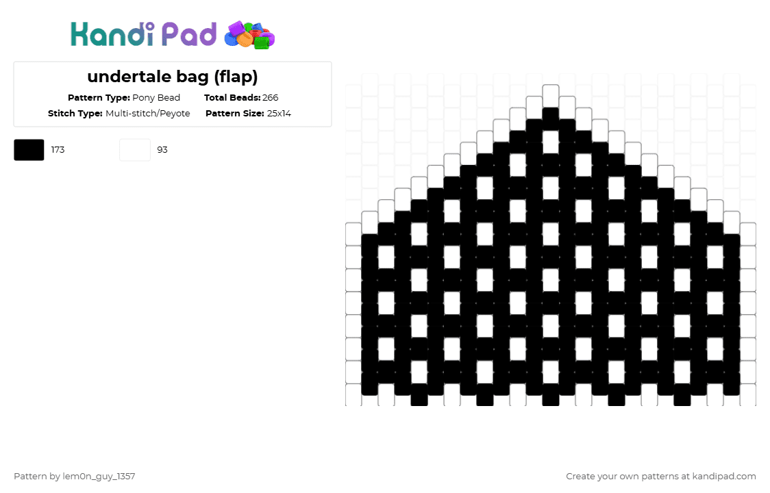undertale bag (flap) - Pony Bead Pattern by lem0n_guy_1357 on Kandi Pad - white,black,undertale,bag
