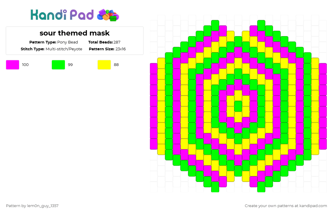 sour themed mask - Pony Bead Pattern by lem0n_guy_1357 on Kandi Pad - trippy,green,pink,mask,sour