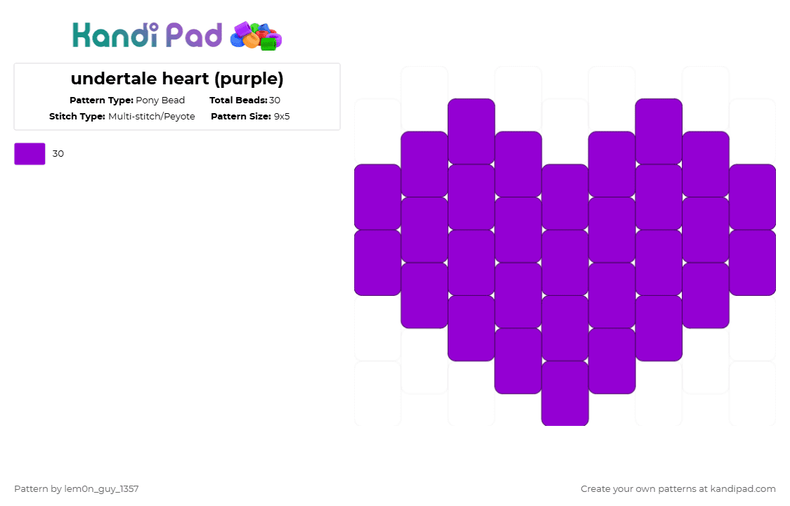 undertale heart (purple) - Pony Bead Pattern by lem0n_guy_1357 on Kandi Pad - purple,undertale