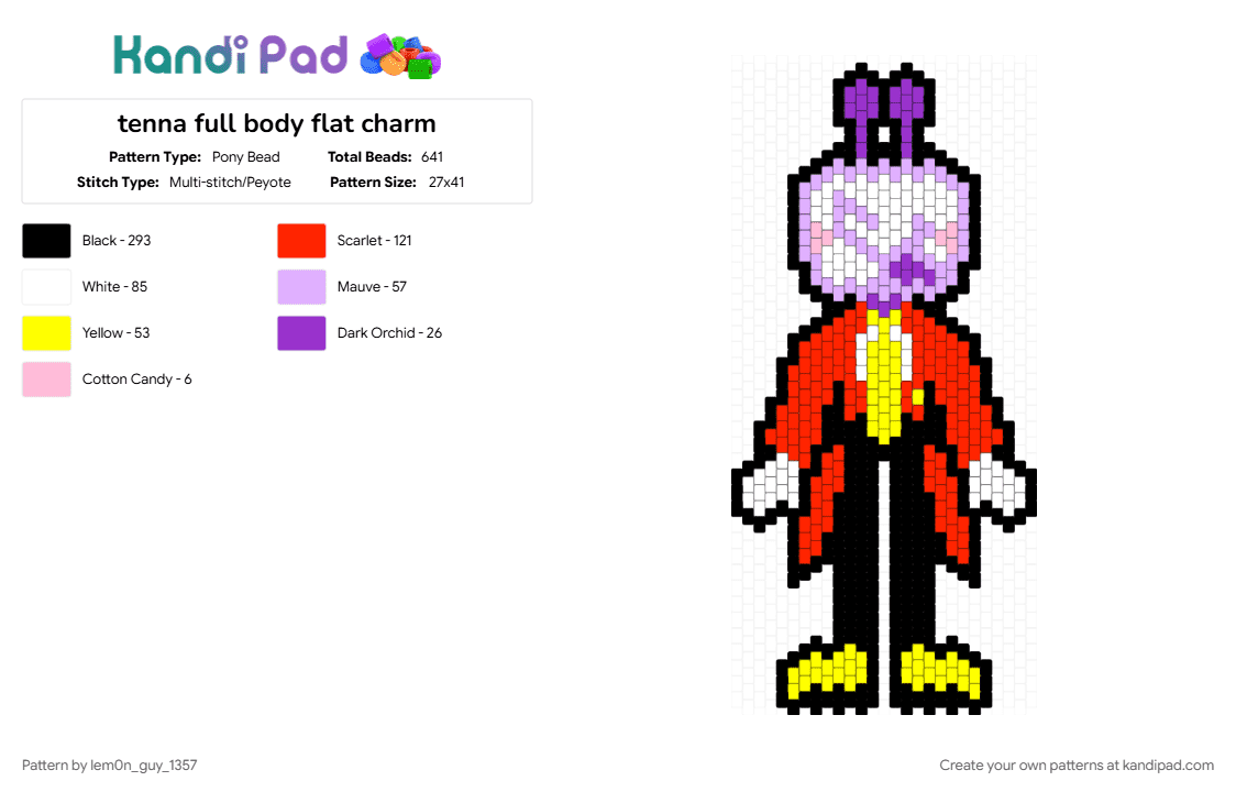 tenna full body flat charm - Pony Bead Pattern by lem0n_guy_1357 on Kandi Pad - black, character, characters, cute, deltarune, game, gaming, pink, red, tv time, video game