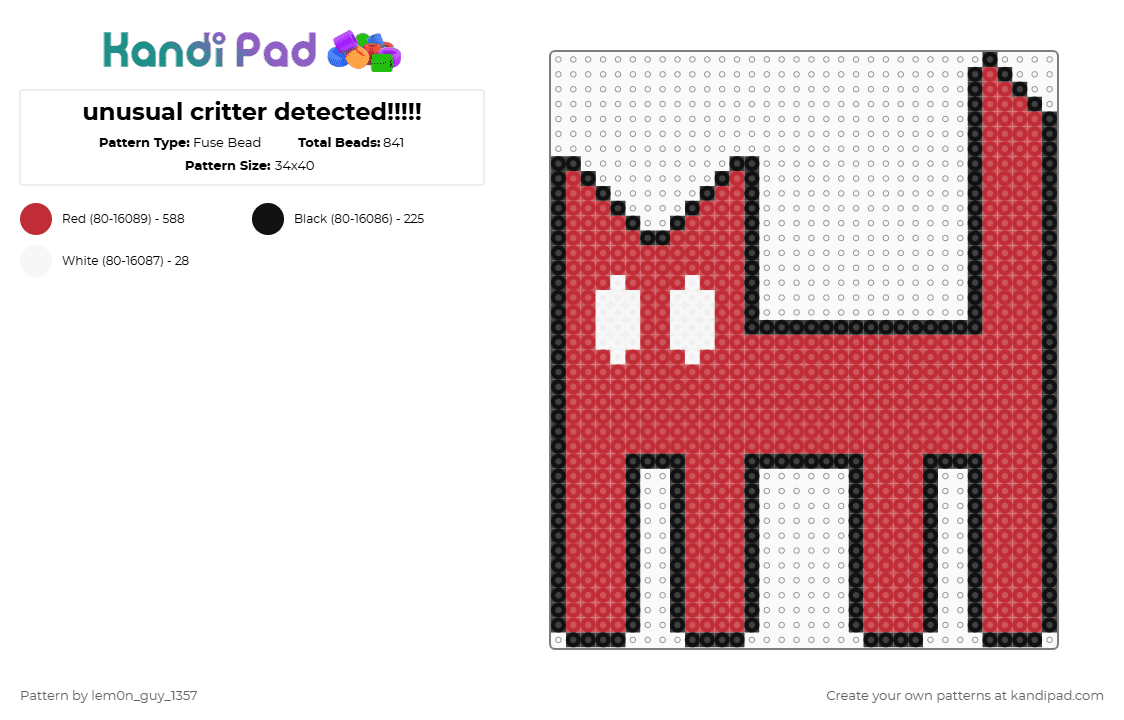 unusual critter detected!!!!! - Fuse Bead Pattern by lem0n_guy_1357 on Kandi Pad - red,aquasine
