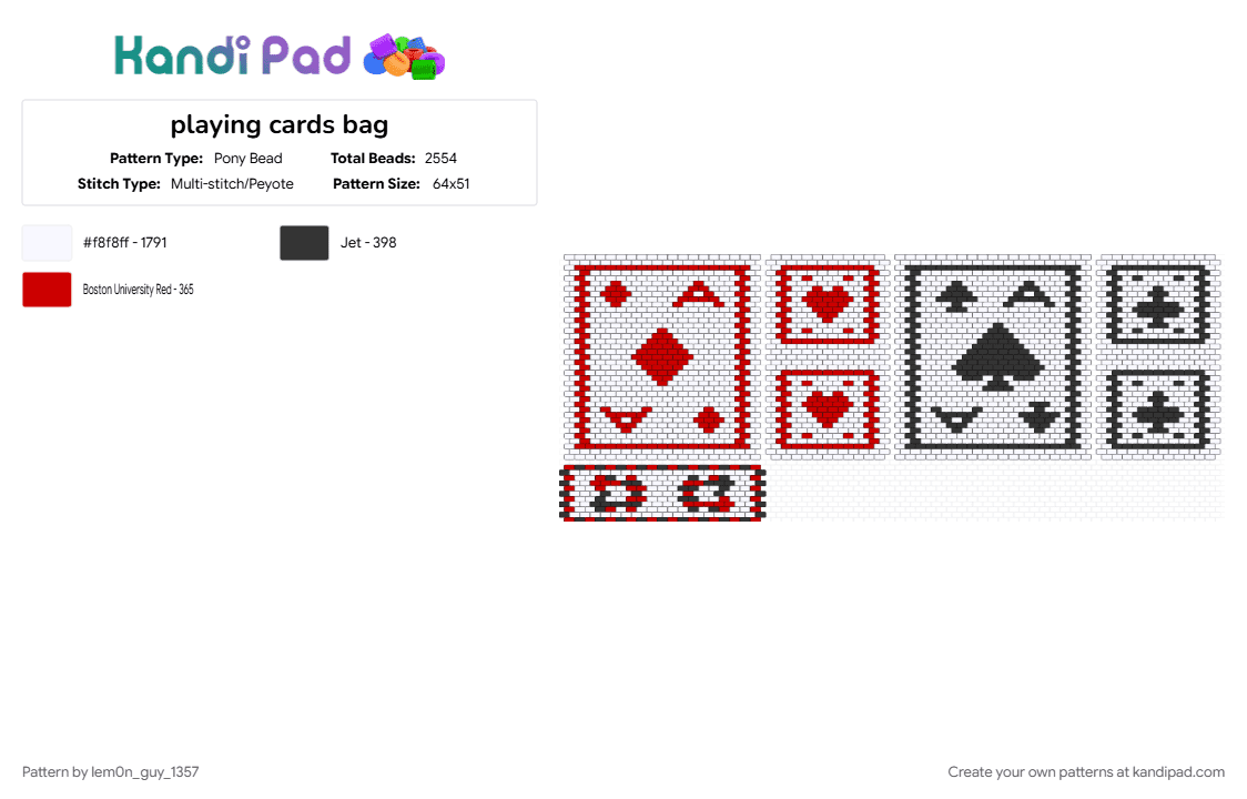 playing cards bag - Pony Bead Pattern by lem0n_guy_1357 on Kandi Pad - ace, bag, cosplay, game, jester, jevil, joker, panel, white