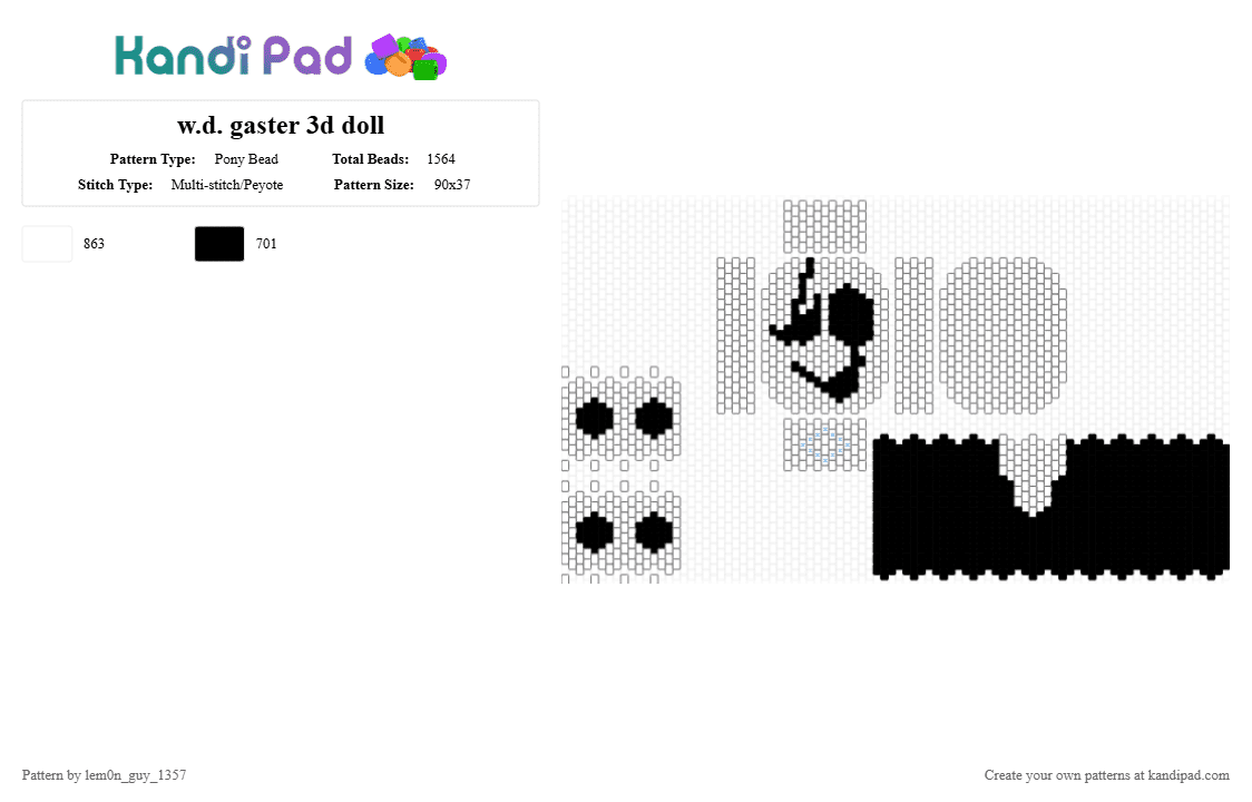 w.d. gaster 3d doll - Pony Bead Pattern by lem0n_guy_1357 on Kandi Pad - black,white,deltarune,undertale,gaster,3d,doll,game,gaming,video game