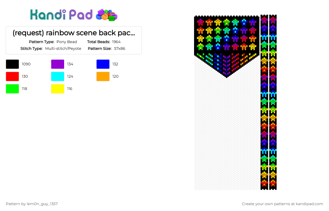 (request) rainbow scene back pack (pt 2) - Pony Bead Pattern by lem0n_guy_1357 on Kandi Pad - black,purple,scene,scenecore,bag,colorful