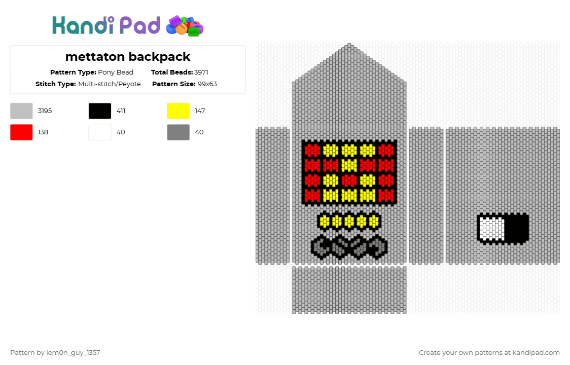mettaton backpack - Pony Bead Pattern by lem0n_guy_1357 on Kandi Pad - beige,undertale,mtt,game,bag,videogames,gaming,characters