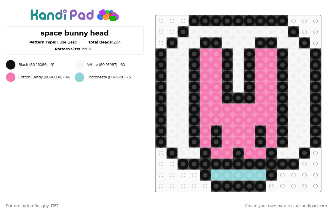 space bunny head - Fuse Bead Pattern by lem0n_guy_1357 on Kandi Pad - pink,space,bunny,animal