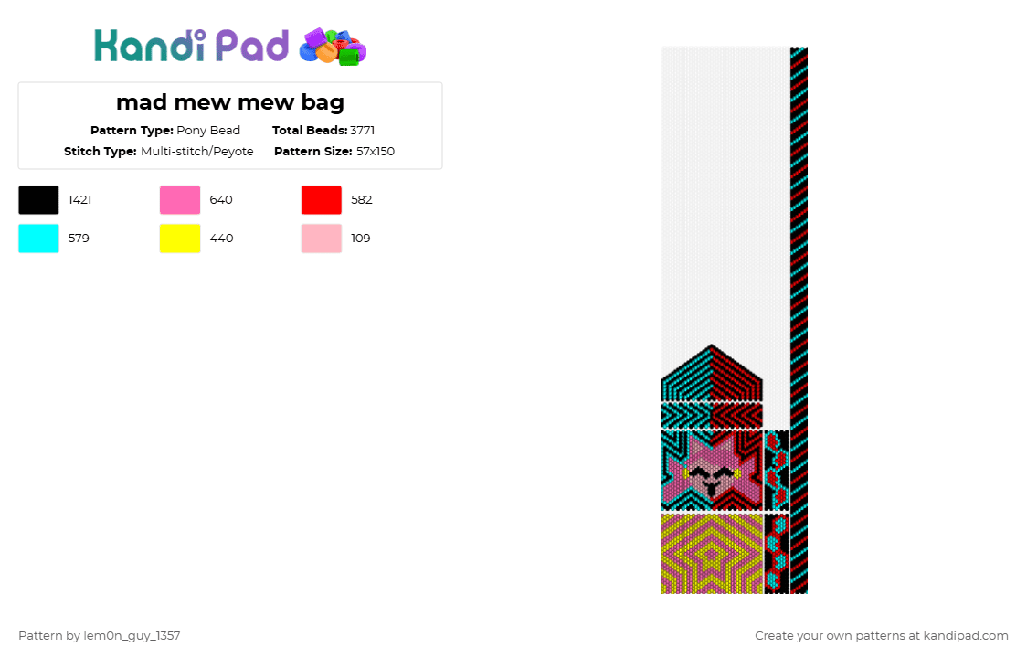 mad mew mew bag - Pony Bead Pattern by lem0n_guy_1357 on Kandi Pad - light blue,red,pink,undertale,bag,anime,cat,catgirl,mad mew mew,star
