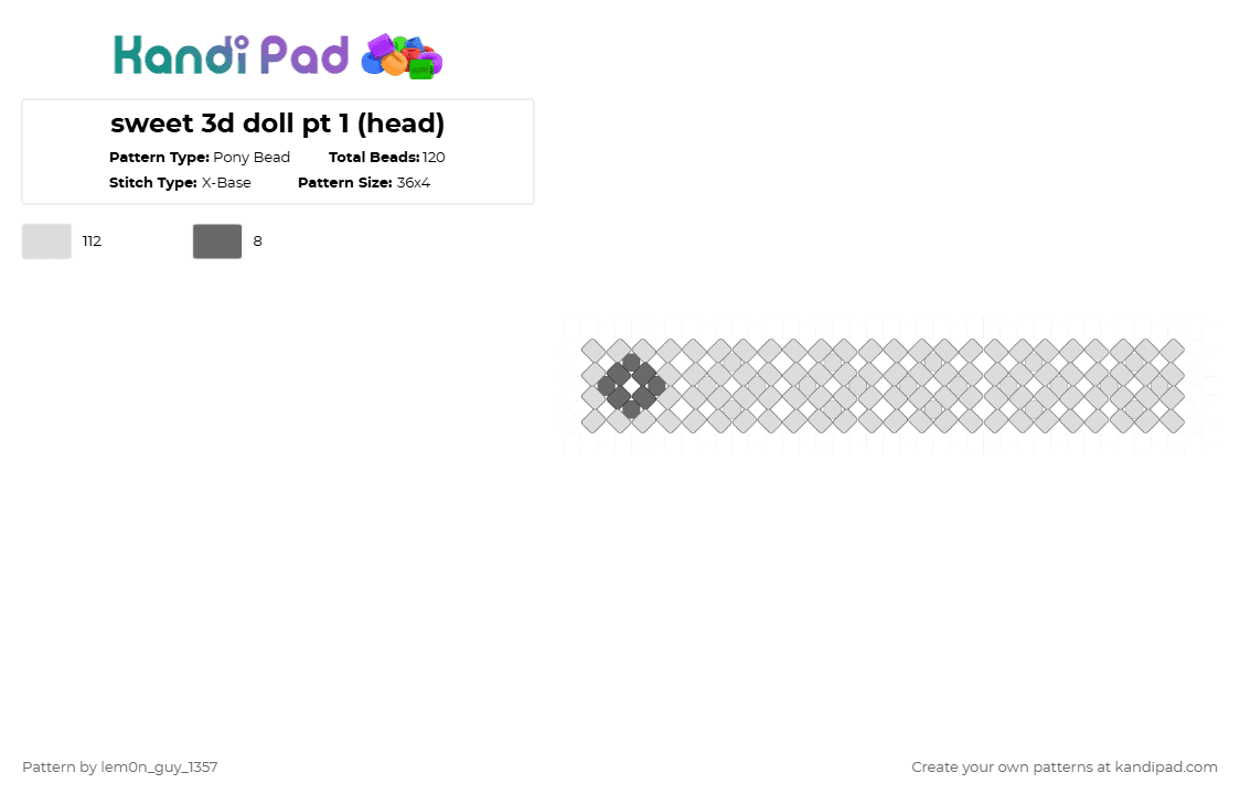 sweet 3d doll pt 1 (head) - Pony Bead Pattern by lem0n_guy_1357 on Kandi Pad - white,deltarune,sweet capn cakes,3d,doll,3d doll