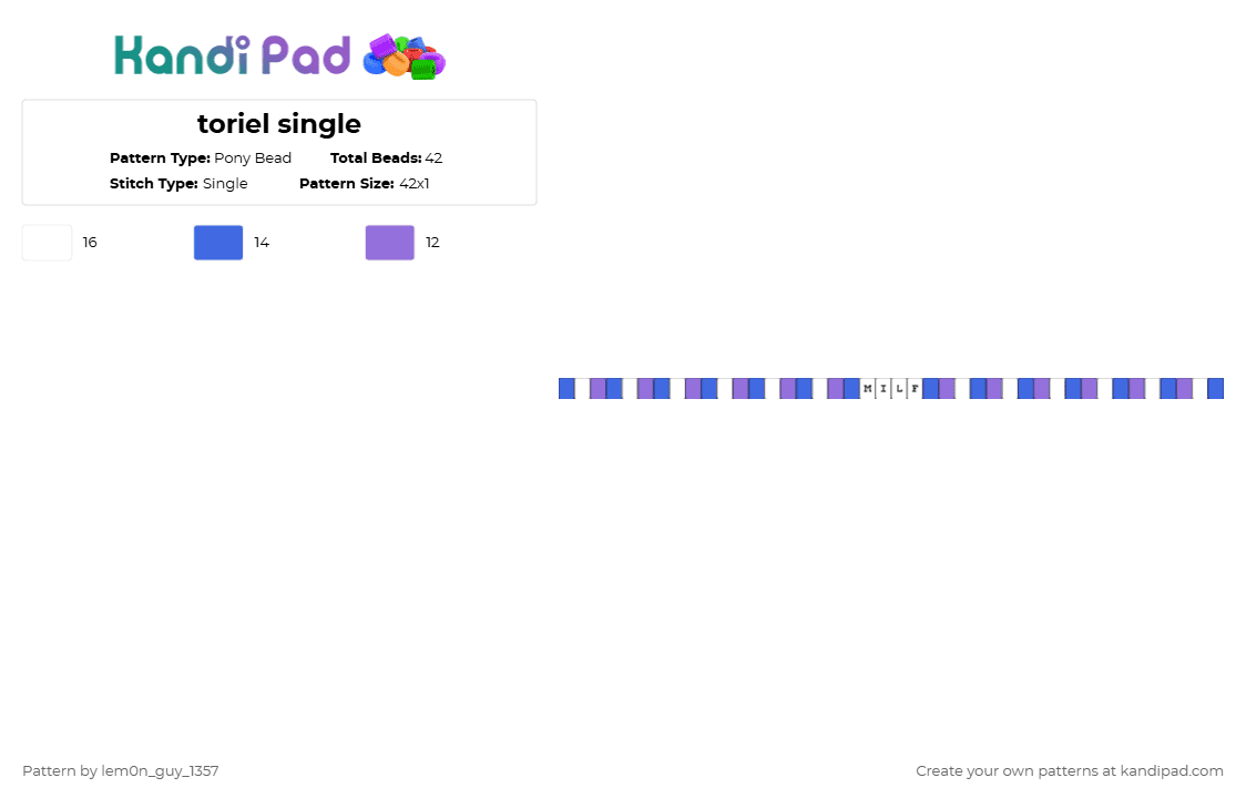 toriel single - Pony Bead Pattern by lem0n_guy_1357 on Kandi Pad - blue,purple,undertale,deltarune