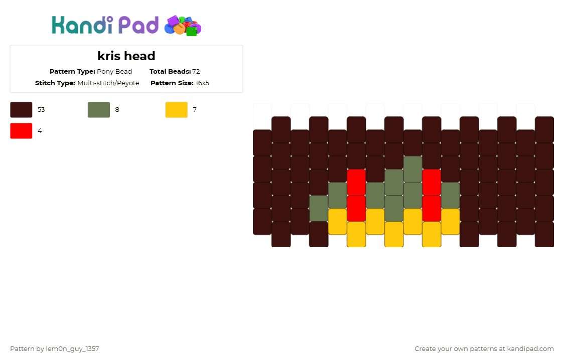 kris head - Pony Bead Pattern by lem0n_guy_1357 on Kandi Pad - brown,deltarune,doll