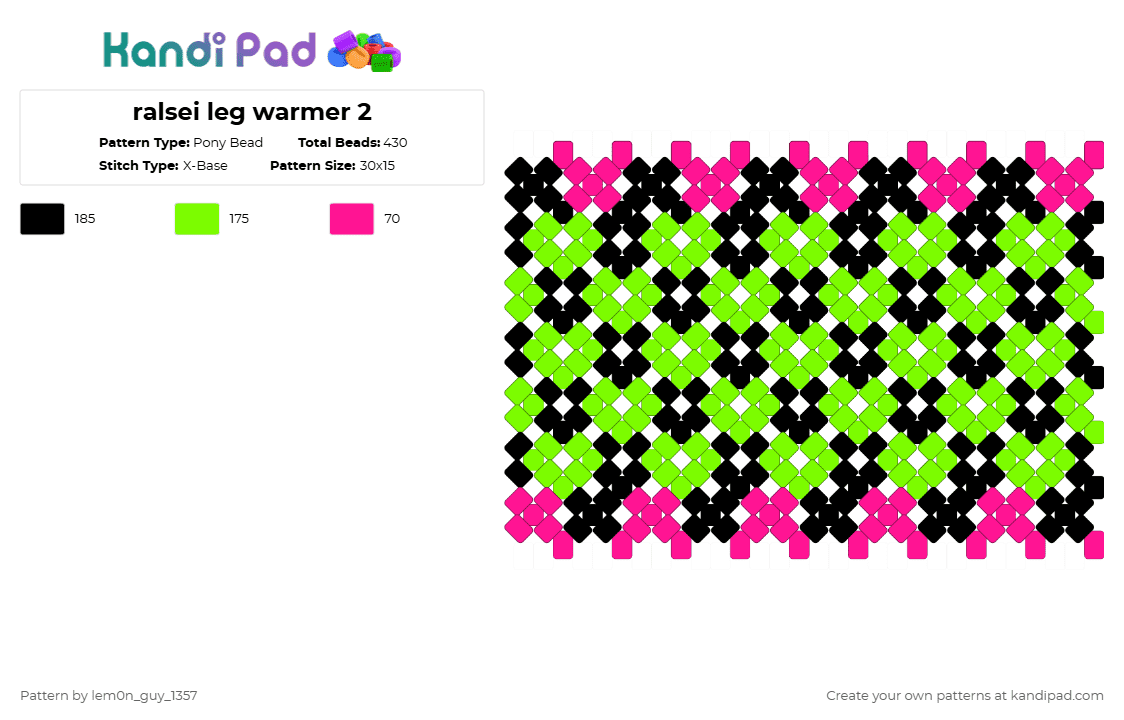 ralsei leg warmer 2 - Pony Bead Pattern by lem0n_guy_1357 on Kandi Pad - green,pink,characters,cosplay,deltarune,game,gaming,video game,clothes