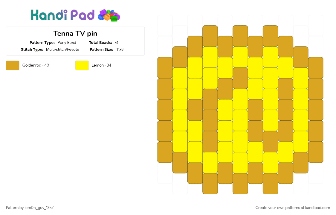 Tenna TV pin - Pony Bead Pattern by lem0n_guy_1357 on Kandi Pad - character, clothes, cosplay, deltarune, game, gaming, orange, tenna, video game, yellow