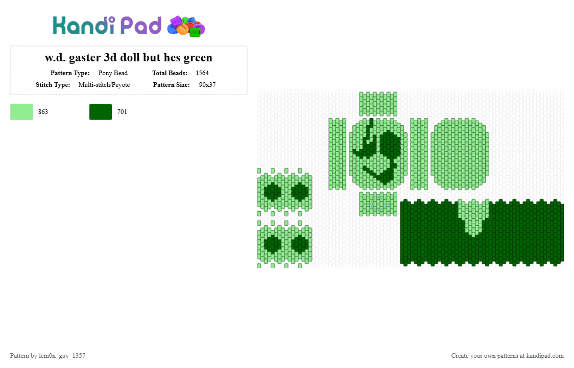 w.d. gaster 3d doll but hes green - Pony Bead Pattern by lem0n_guy_1357 on Kandi Pad - deltarune, doll, game, gaming, gaster, green, joke, teal, undertale, video game