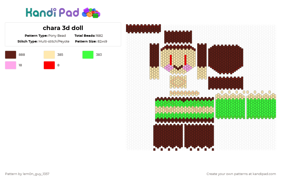 chara 3d doll - Pony Bead Pattern by lem0n_guy_1357 on Kandi Pad - beige,brown,green,undertale,3d,characters,doll,game,gaming,video game,cute