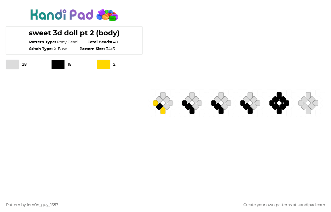sweet 3d doll pt 2 (body) - Pony Bead Pattern by lem0n_guy_1357 on Kandi Pad - white,deltarune,3d,doll,3d doll,sweet capn cakes