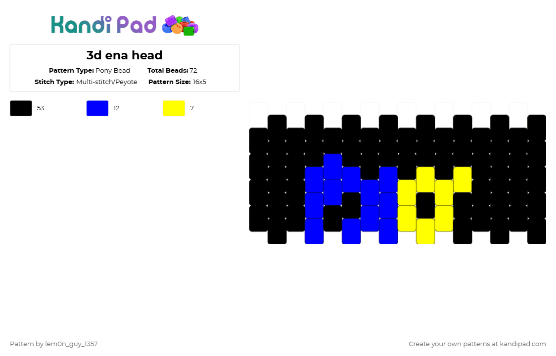 3d ena head - Pony Bead Pattern by lem0n_guy_1357 on Kandi Pad - black,yellow,purple,ena