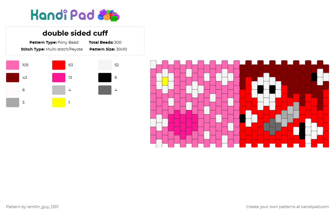 double sided cuff - Pony Bead Pattern by lem0n_guy_1357 on Kandi Pad - brown,red,pink,cuff