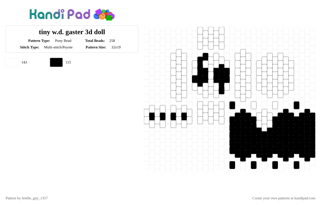 tiny w.d. gaster 3d doll - Pony Bead Pattern by lem0n_guy_1357 on Kandi Pad - black,white,undertale,deltarune,characters,game,video game,gaming