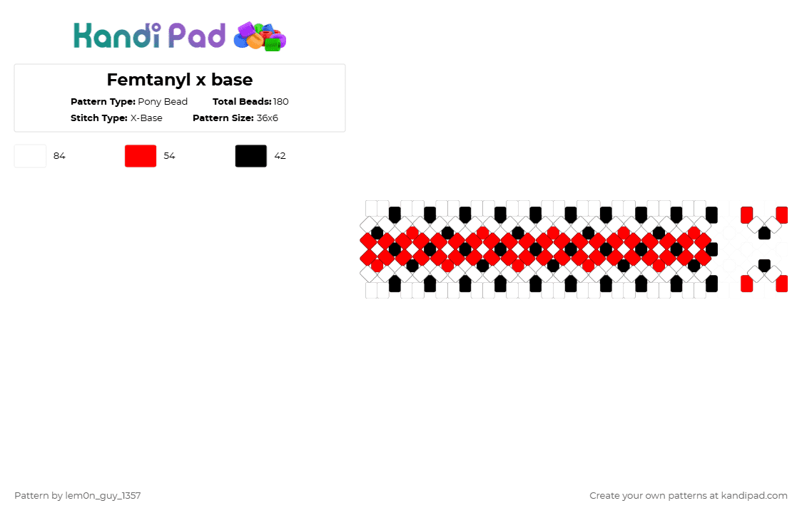 Femtanyl x base - Pony Bead Pattern by lem0n_guy_1357 on Kandi Pad - white,red,femtanyl,music,trans,pride,x base