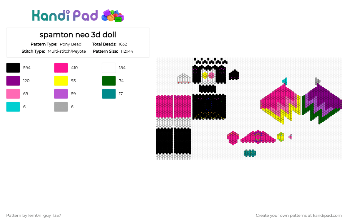 spamton neo 3d doll - Pony Bead Pattern by lem0n_guy_1357 on Kandi Pad - 3d doll, pink, spamton