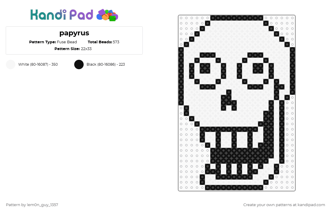 papyrus - Fuse Bead Pattern by lem0n_guy_1357 on Kandi Pad - black,white,undertale,papyrus