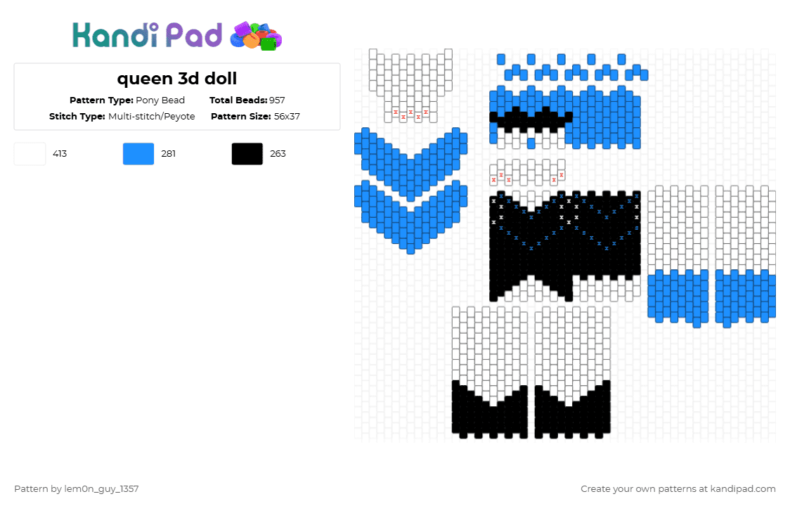 queen 3d doll - Pony Bead Pattern by lem0n_guy_1357 on Kandi Pad - light blue,white,deltarune,3d,doll,queen,game,gaming,videogame