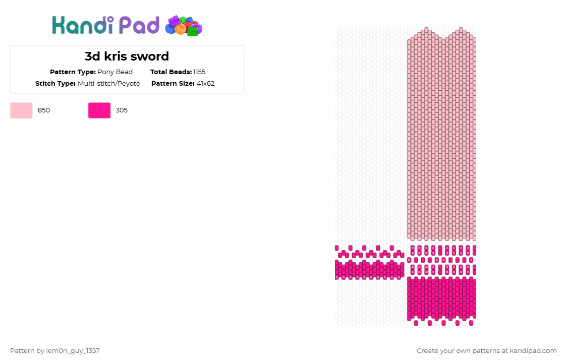 3d kris sword - Pony Bead Pattern by lem0n_guy_1357 on Kandi Pad - pink,3d,kris,deltarune,weaponds,sword