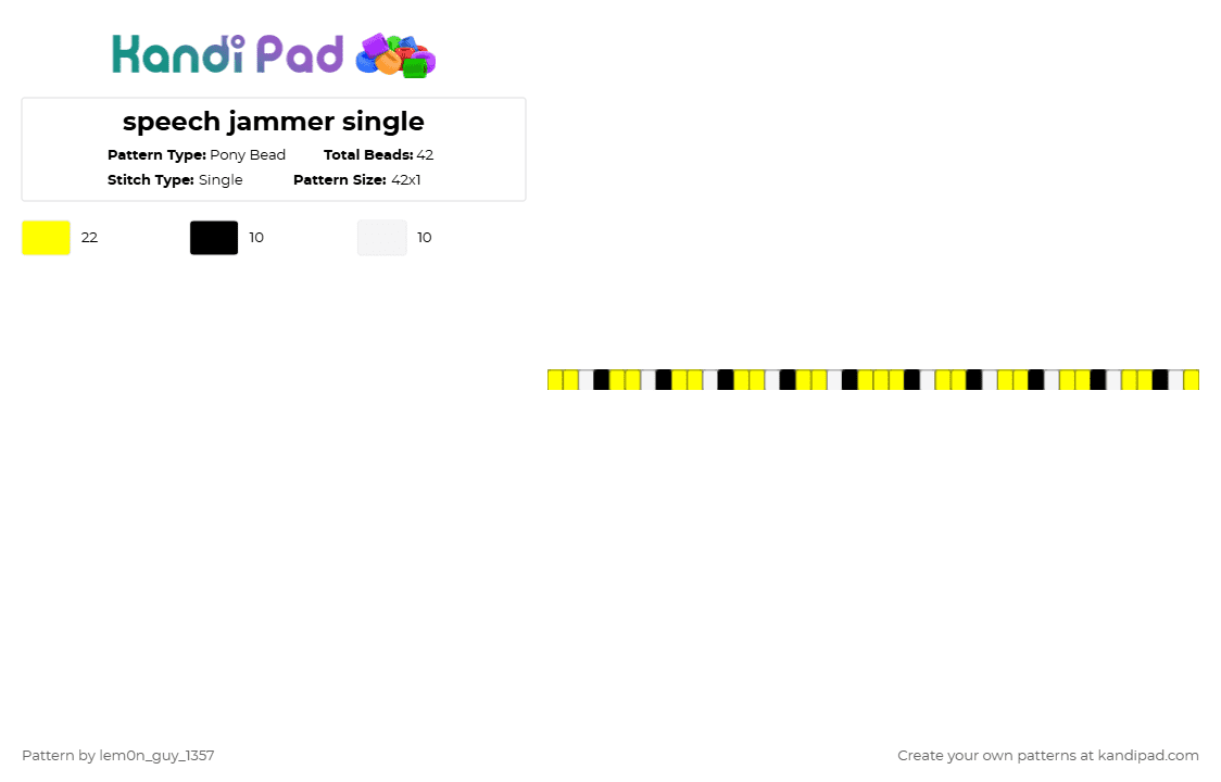 speech jammer single - Pony Bead Pattern by lem0n_guy_1357 on Kandi Pad - white,yellow,aquasine,music