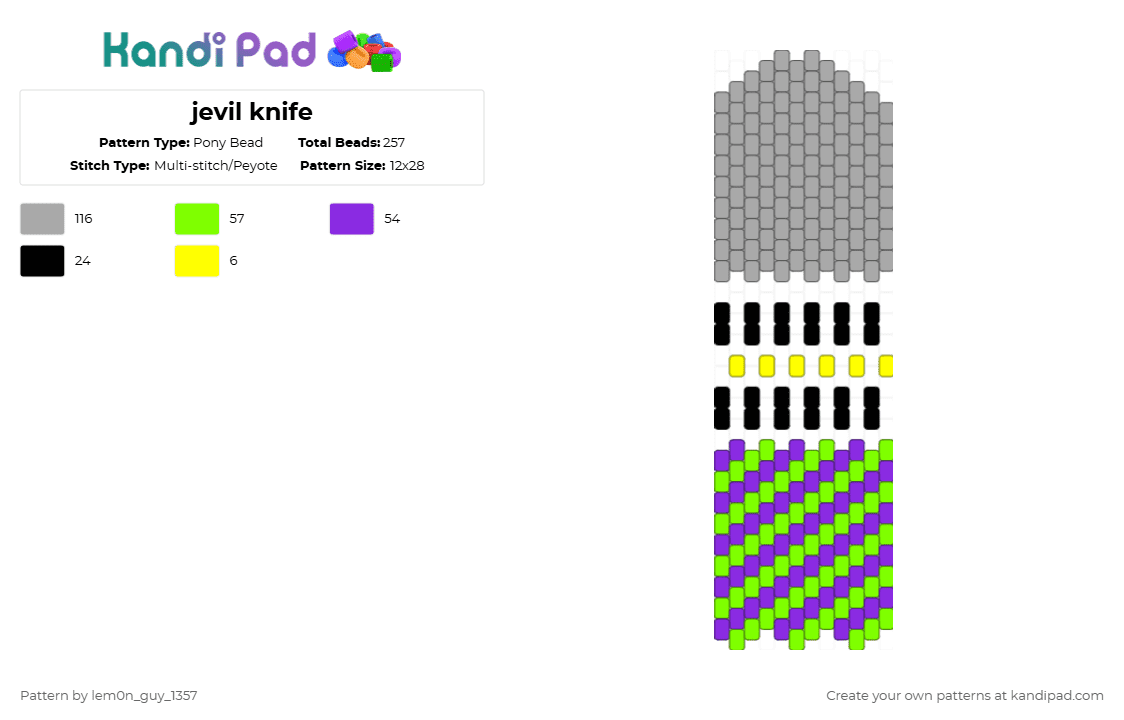 jevil knife - Pony Bead Pattern by lem0n_guy_1357 on Kandi Pad - green,beige,deltarune,jevil,knife,weapons