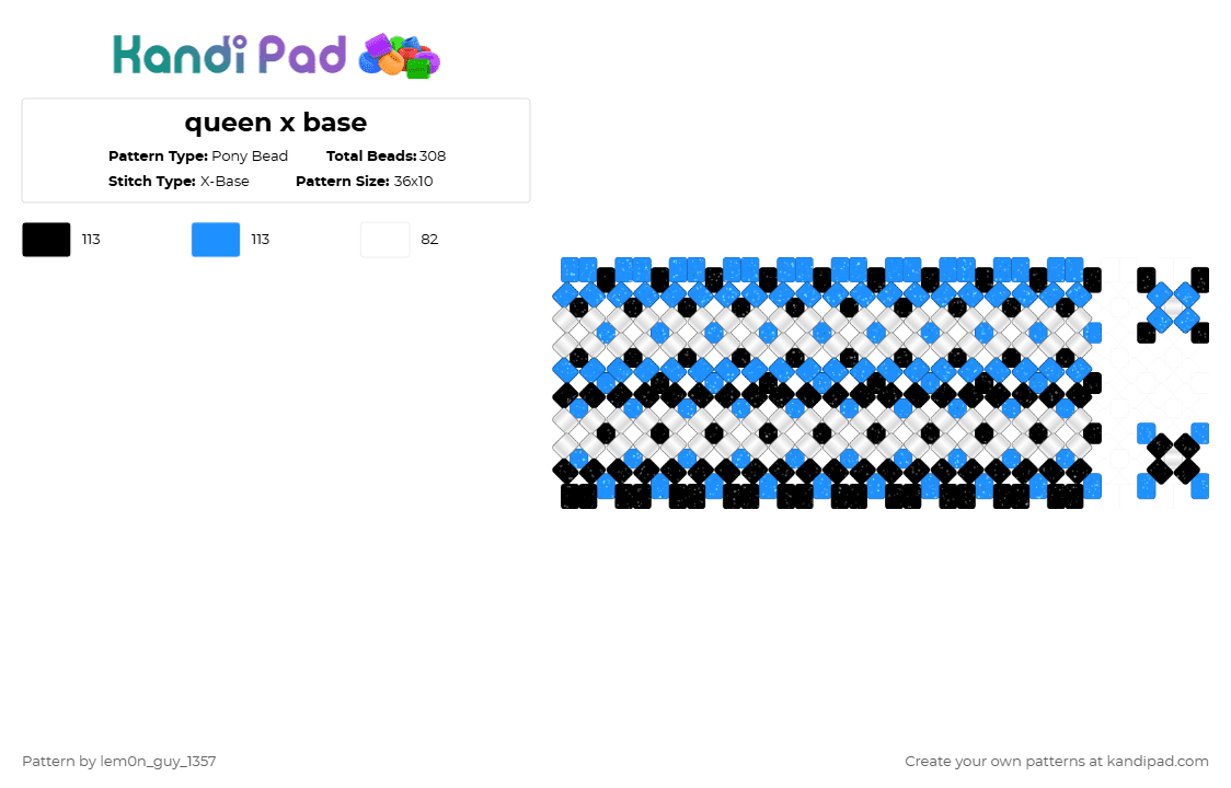 queen x base - Pony Bead Pattern by lem0n_guy_1357 on Kandi Pad - light blue,white,x base,queen,deltarune