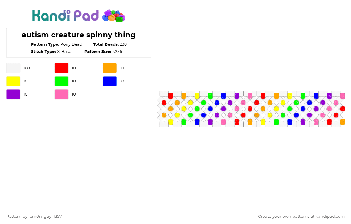 autism creature spinny thing - Pony Bead Pattern by lem0n_guy_1357 on Kandi Pad - white,purple,autism,x base,autism creature