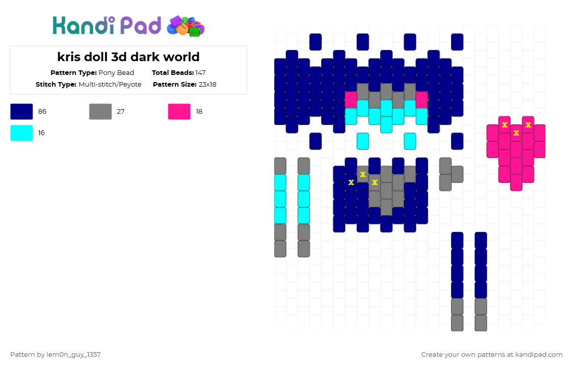 kris doll 3d dark world - Pony Bead Pattern by lem0n_guy_1357 on Kandi Pad - purple,deltarune,3d,doll,3d doll