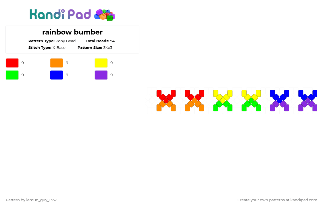 rainbow bumber - Pony Bead Pattern by lem0n_guy_1357 on Kandi Pad - purple,rainbow
