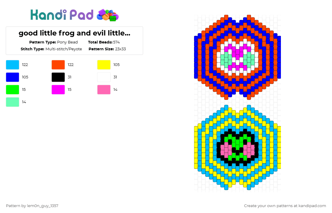 good little frog and evil little frog masks - Pony Bead Pattern by lem0n_guy_1357 on Kandi Pad - light blue,yellow,red,purple,cotdfrogs,frog,mask