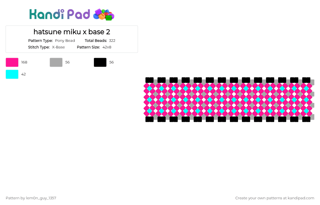 hatsune miku x base 2 - Pony Bead Pattern by lem0n_guy_1357 on Kandi Pad - pink,characters,x base,miku,vocaloid,music
